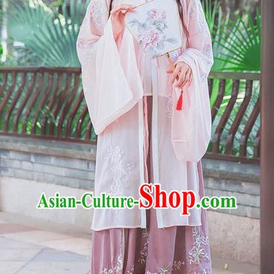 Traditional Ancient Chinese Female Costume Stand Collar Blouse and Dress Complete Set, Elegant Hanfu Clothing Chinese Ming Dynasty Palace Princess Embroidered Clothing for Women