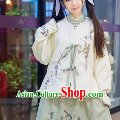 Traditional Ancient Chinese Female Costume Improved Blouse Vest and Skirt Complete Set, Elegant Hanfu Clothing Chinese Ming Dynasty Palace Princess Embroidered Clothing for Women