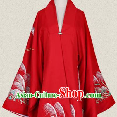 Traditional Ancient Chinese Female Costume Cardigan, Elegant Hanfu Clothing Chinese Ming Dynasty Palace Lady Embroidered Crane Wide Sleeve Red Cappa Clothing for Women