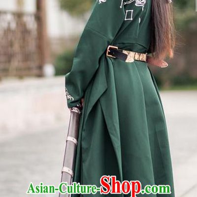 Traditional Ancient Chinese Female Swordsman Costume Complete Set, Elegant Hanfu Clothing Chinese Ming Dynasty Palace Imperial Bodyguard Embroidered Dragon Deep Green Clothing for Women