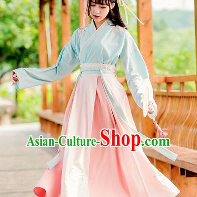 Traditional Ancient Chinese Female Costume Pink Blouse and Skirt Complete Set, Elegant Hanfu Clothing Chinese Song Dynasty Palace Princess Embroidered Clothing for Women
