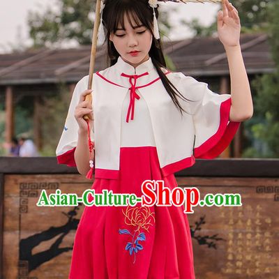 Traditional Ancient Chinese Female Costume Improved Short Coat and Dress Complete Set, Elegant Hanfu Clothing Chinese Ming Dynasty Palace Princess Embroidered Clothing for Women
