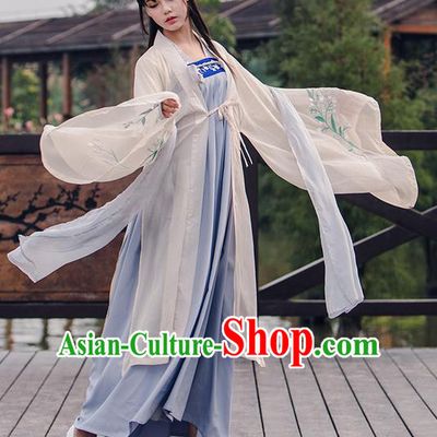 Traditional Ancient Chinese Female Costume Cardigan and Dress Complete Set, Elegant Hanfu Clothing Chinese Tang Dynasty Palace Princess Embroidered Orchid Clothing for Women