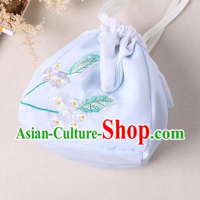 Traditional Ancient Chinese Embroidered Handbags Hanfu Embroidered Rabbit Flowers Square Light Blue Bag for Women