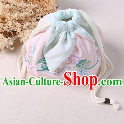 Traditional Ancient Chinese Embroidered Handbags Hanfu Embroidered Rabbit Flowers Square Light Pink Bag for Women