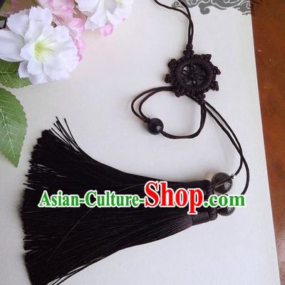 Traditional Chinese Handmade Ancient Hanfu Jade Wearing Black Agate Chinese Knot Pendant Sword Tassel for Men