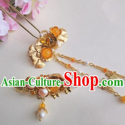 Traditional Handmade Chinese Ancient Classical Hair Accessories Barrettes Hairpin, Copper Pearl Hair Sticks Hair Jewellery, Hair Fascinators Hairpins for Women