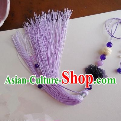 Traditional Chinese Handmade Ancient Hanfu Jade Wearing Violet Agate Lotus Pendant Sword Tassel for Men