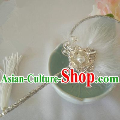 Traditional Chinese Handmade Ancient Hanfu White Little Feather Fan Props