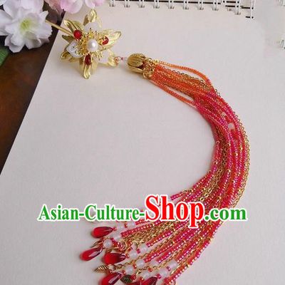 Traditional Handmade Chinese Ancient Classical Red Hair Accessories, Hair Sticks Butterfly Hair Jewellery, Hair Fascinators Hairpins for Women