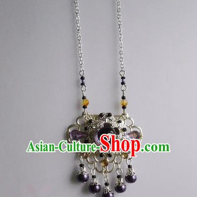 Traditional Handmade Chinese Ancient Classical Accessories Necklace Purple Longevity Lock for Women
