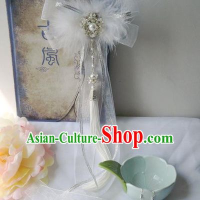 Traditional Handmade Chinese Ancient Classical Hair Accessories Earrings Complete Set, Hair Sticks Feather Bowknot Hair Jewellery, Hair Fascinators Hairpins for Women
