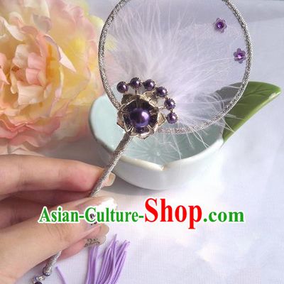 Traditional Chinese Handmade Ancient Hanfu Purple Plush Little Fan Props