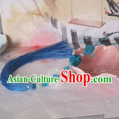Traditional Chinese Handmade Ancient Hanfu Waist Jewelry Jade Wearing Blue Agate Chinese Knot Pendant Sword Tassel for Men