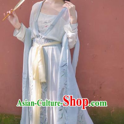 Traditional Ancient Chinese Female Costume Blouse and Dress Complete Set, Elegant Hanfu Clothing Chinese Tang Dynasty Palace Princess Embroidered Crane Clothing for Women