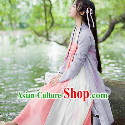 Traditional Ancient Chinese Female Costume Cardigan Blouse and Dress Complete Set, Elegant Hanfu Clothing Chinese Tang Dynasty Palace Princess Clothing for Women