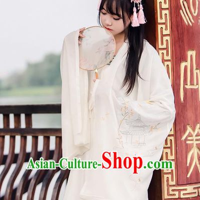 Traditional Ancient Chinese Female Costume Wide Sleeve Cardigan, Elegant Hanfu Clothing Chinese Tang Dynasty Embroidering Pavilions Palace Princess Clothing for Women