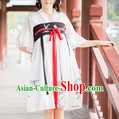 Traditional Ancient Chinese Female Costume Improved Blouse and Short Dress Complete Set, Elegant Hanfu Clothing Chinese Song Dynasty Palace Princess Ink Painting Bamboo Clothing for Women