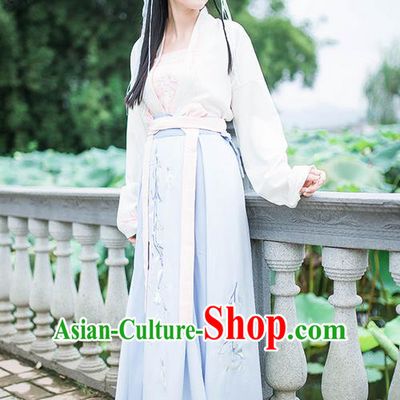 Traditional Ancient Chinese Female Costume Blouse and Dress Complete Set, Elegant Hanfu Clothing Chinese Ming Dynasty Palace Princess Embroidered Clothing for Women
