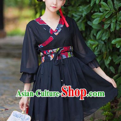Traditional Ancient Chinese Female Costume Improved Black Dress Complete Set, Elegant Hanfu Clothing Chinese Ming Dynasty Palace Princess Clothing for Women