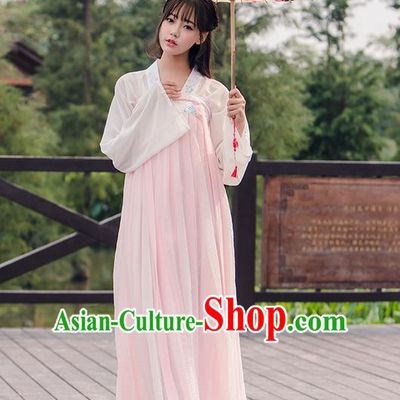 Traditional Ancient Chinese Female Costume Blouse and Dress Complete Set, Elegant Hanfu Clothing Chinese Tang Dynasty Embroidered Palace Princess Clothing for Women