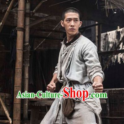 Ancient Chinese Light Grey Kung Fu Uniform for Men
