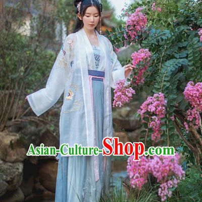 Traditional Ancient Chinese Female Costume Cardigan Blouse and Dress Complete Set, Elegant Hanfu Clothing Chinese Tang Dynasty Embroidered Colorful Butterfly Palace Princess Clothing for Women