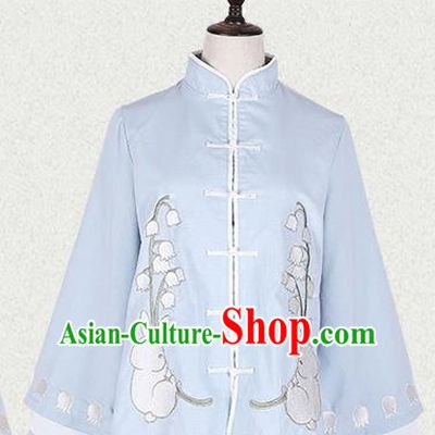 Traditional Ancient Chinese Female Costume Blue Short Blouse, Elegant Hanfu Clothing Chinese Song Dynasty Palace Princess Embroidered Convallaria Majalis Coat for Women
