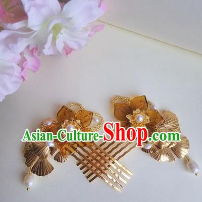 Traditional Handmade Chinese Ancient Princess Classical Accessories Jewellery Pure Copper Coloured Glaze Hair Claws, Hair Fascinators Hairpins for Women
