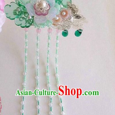 Traditional Handmade Chinese Ancient Princess Classical Accessories Jewellery Pure Copper Coloured Glaze Hair Sticks Hair Jewellery, Blue Hair Fascinators Hairpins for Women