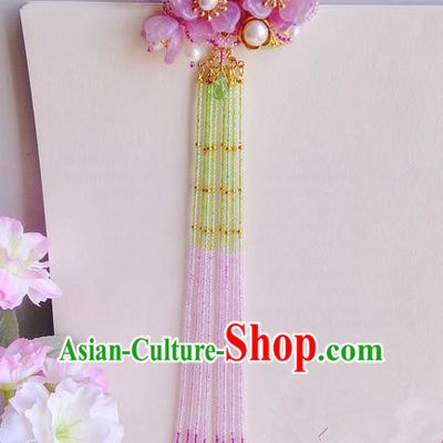 Traditional Handmade Chinese Ancient Princess Classical Accessories Jewellery Coloured Glaze Hair Sticks Hair Jewellery, Pearl Long Tassels Hair Fascinators Hairpins for Women