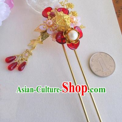 Traditional Handmade Chinese Ancient Princess Classical Accessories Jewellery Pure Copper Coloured Glaze Hair Sticks Hair Jewellery, Pearl Hair Fascinators Hairpins for Women