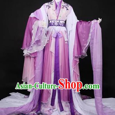 Traditional Ancient Chinese Imperial Consort Costume, Elegant Hanfu Clothing Chinese Tang Dynasty Imperial Empress Cosplay Fairy Tailing Embroidered Lilac Dress for Women