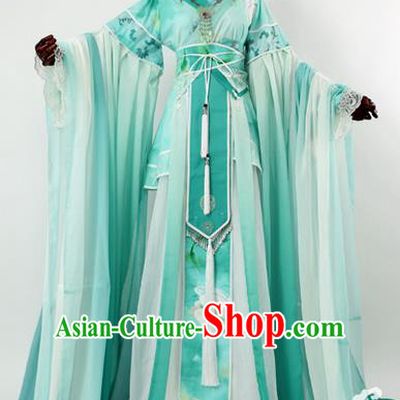 Traditional Ancient Chinese Imperial Consort Costume, Elegant Hanfu Clothing Chinese Tang Dynasty Imperial Empress Cosplay Fairy Tailing Embroidered Green Dress for Women