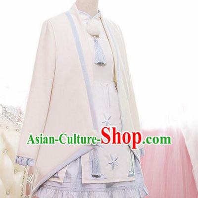 Traditional Ancient Chinese Imperial Consort Improved Costume Woolen Coat and Dress, Elegant Hanfu Clothing Chinese Tang Dynasty Imperial Empress Cosplay Fairy Embroidered Dress for Women