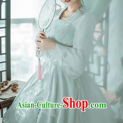 Traditional Ancient Chinese Imperial Consort Improved Costume, Elegant Hanfu Clothing Chinese Tang Dynasty Imperial Empress Cosplay Fairy Embroidered White Dress for Women