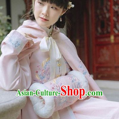 Traditional Ancient Chinese Embroidered Hanfu Muff Embroidered Swallow Pink Handwarmers for Women