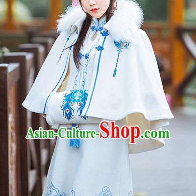 Traditional Ancient Chinese Embroidered Hanfu Muff Embroidered Peacock Feathers White Handwarmers for Women