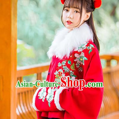 Traditional Ancient Chinese Embroidered Hanfu Muff Embroidered Penoy Red Handwarmers for Women