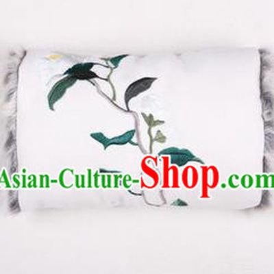 Traditional Ancient Chinese Embroidered Hanfu Muff Embroidered Camellia White Handwarmers for Women