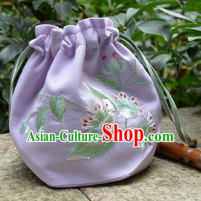Traditional Ancient Chinese Embroidered Hanfu Handbags Double Size Embroidered Lilac Bag for Women
