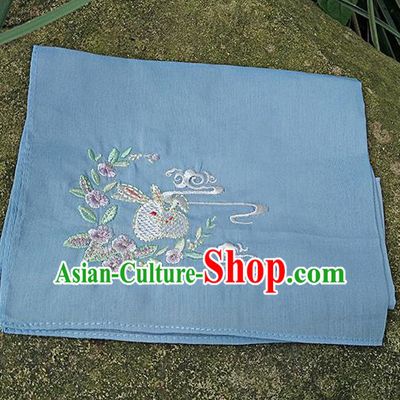 Traditional Ancient Chinese Embroidered Hanfu Handkerchief Embroidered Rabbit Blue Silk Mocket for Women
