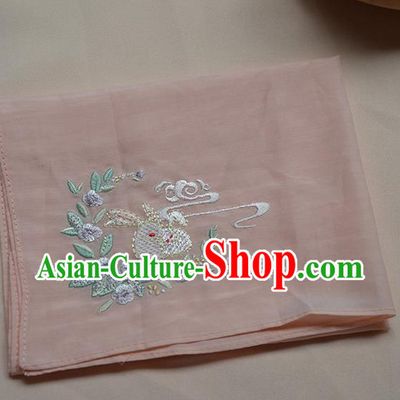 Traditional Ancient Chinese Embroidered Hanfu Handkerchief Embroidered Rabbit Pink Silk Mocket for Women