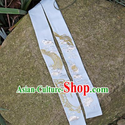 Traditional Ancient Chinese Embroidered Hanfu Hair Snood Embroidered Dragon Blue Silk Bandeau for Women