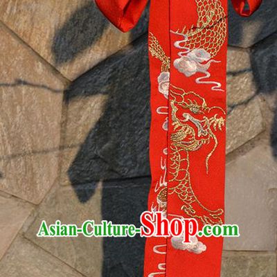 Traditional Ancient Chinese Embroidered Hanfu Hair Snood Embroidered Dragon Red Silk Bandeau for Women
