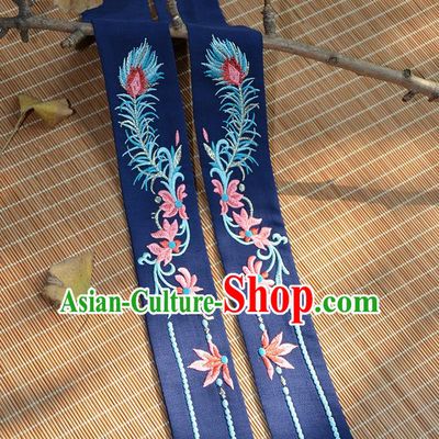 Traditional Ancient Chinese Embroidered Hanfu Hair Snood Embroidered Ombre Flowers Navy Silk Bandeau for Women