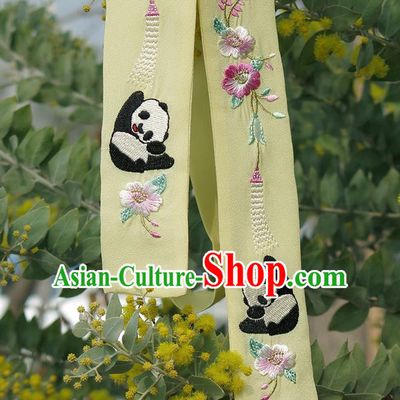 Traditional Ancient Chinese Embroidered Hanfu Hair Snood Embroidered Panda Yellow Silk Bandeau for Women