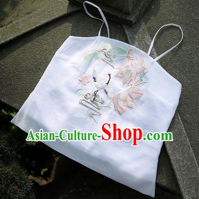 Traditional Ancient Chinese Costume Sun-Top, Elegant Hanfu Boob Tube Top Clothing Chinese Han Dynasty Embroidery Crane Tank Tops for Women