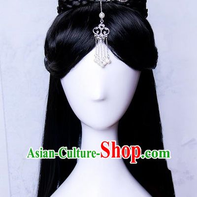 Traditional Handmade Ancient Chinese Tang Dynasty Princess Hair Decoration and Wig Complete Set, Ancient Chinese Empress Headwear and Wig for Women