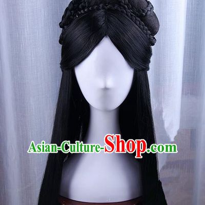 Traditional Handmade Ancient Chinese Tang Dynasty Princess Wig, Ancient Hanfu Chinese Empress Wig for Women